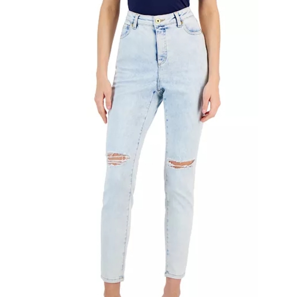 INC International Concepts Light Wash Distressed Skinny Jeans Size 8P In Indigo